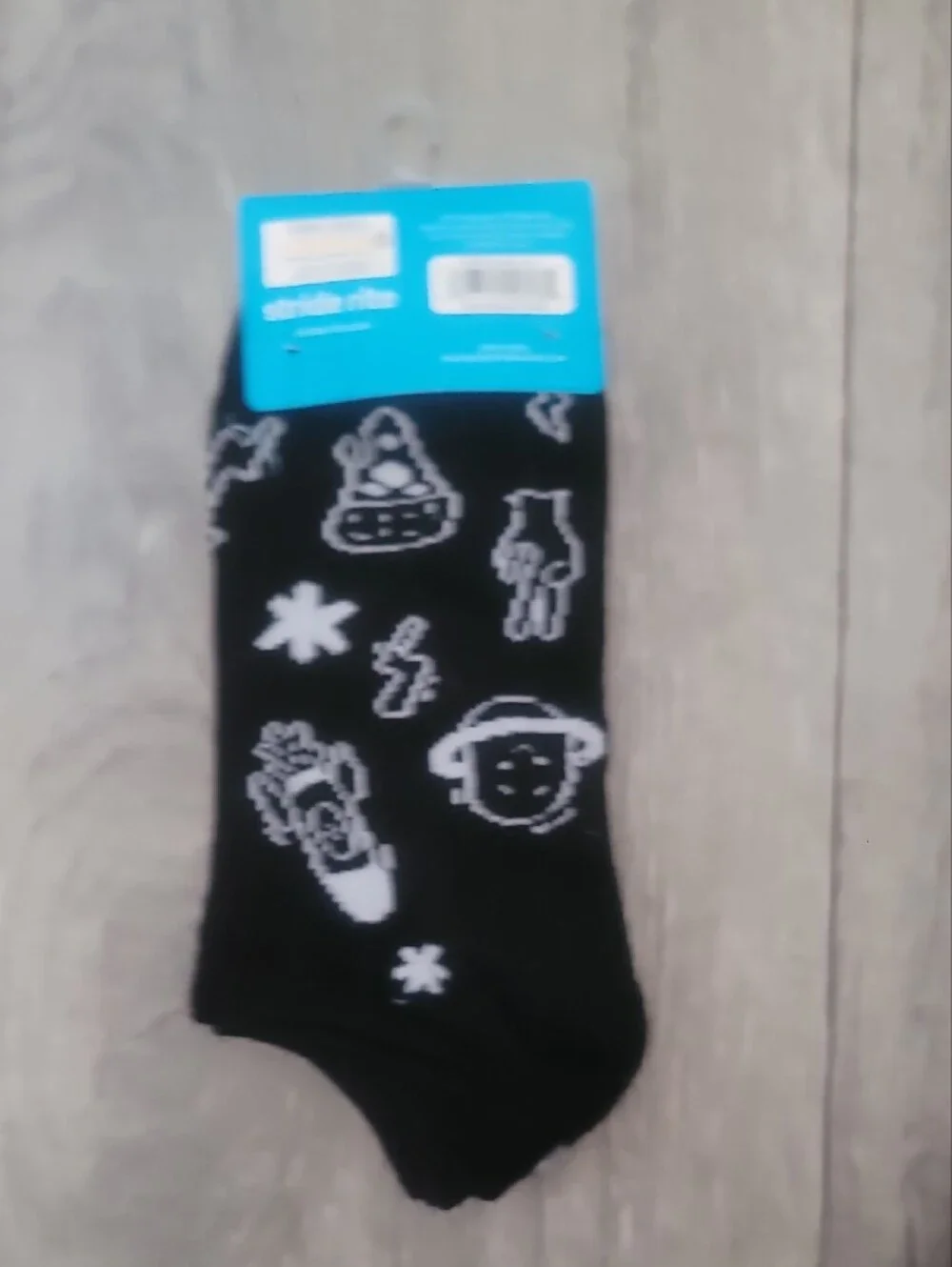 Stride Rite Boys Black Novelty Pizza Rocket Peace Stars Casual Socks - 3 Pairs